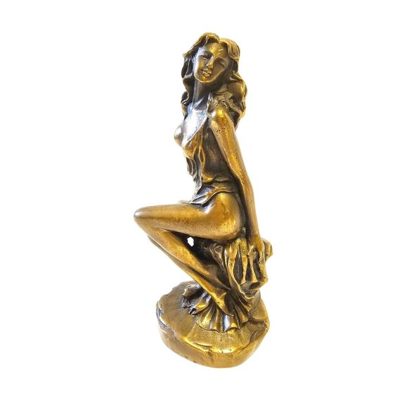 Brass Nude Woman Figure | Seductive Sitting Pose Paperweight - Picture 1 of 10